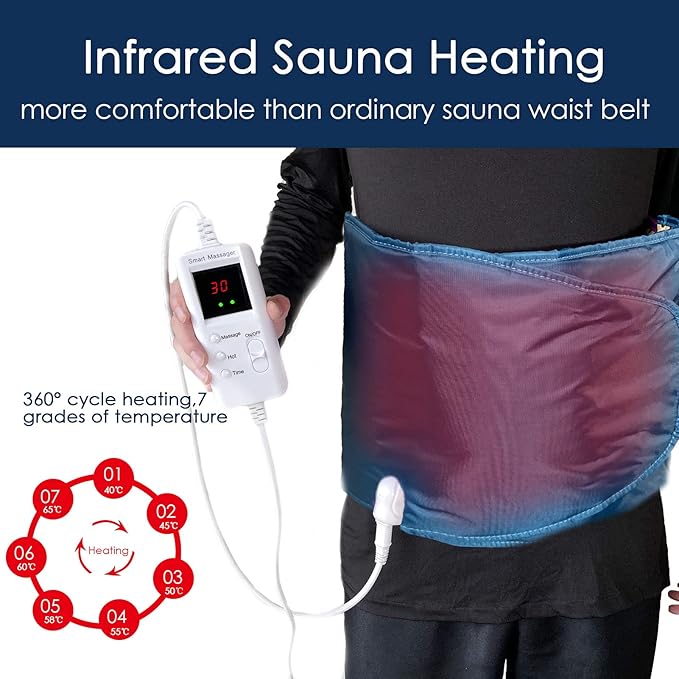 Electric Massager Sauna Belt 360 ° Whole Circle Heat Hot Belt Heating Massage Pad for Lower Back and Waist Pain Relief Deep Tissue,Body Shaper, Ab Workout (Navy Blue)