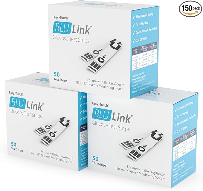 BluLink Diabetic Test Strips by Easy Touch, 150 Count, Compatible with BluLink Blood Glucose Monitor System