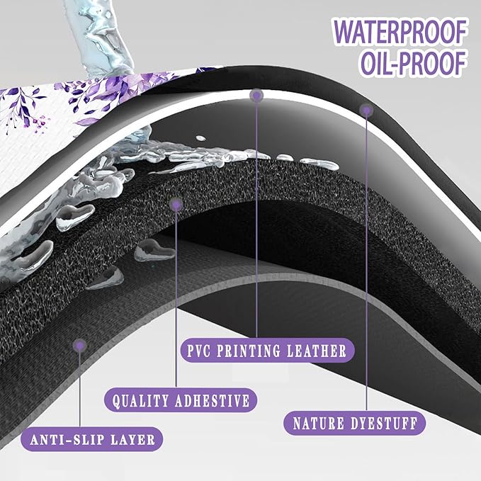 Bulijojo Purple Leaves Anti Fatigue Kitchen Floor Mats Set of 2 Waterproof Kitchen Sink Runner Rug Standing Mat Cushioned Kitchen Rugs Comfort Doormat 17"x47"+17" x30“