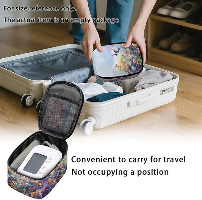 Floral Hummingbird Blood Pressure Monitor Case Universally Compatible Portable Storage Organizer Bag for Blood Pressure Machine Accessories