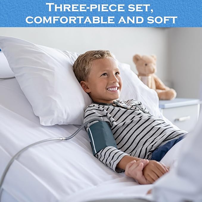 Moukeren 3 Pcs Hospital Bed Sheets Set Deep Pocket Fitted Sheet 36 with Elastic All Around Easy Care Knitted Jersey for Home/Nursing Home (White)