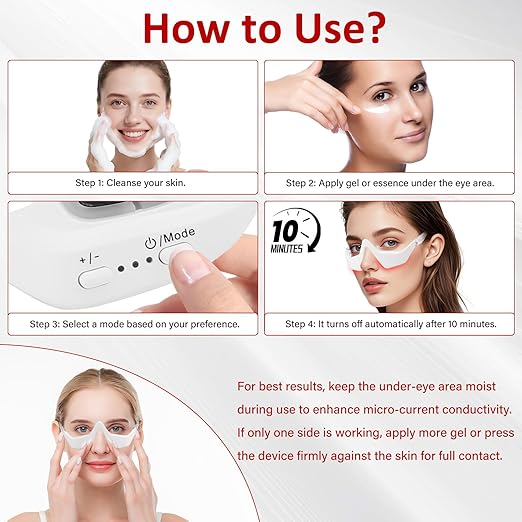 Under Eye Red Light Therapy Device,650nm Red Light Therapy for Eyes Glasses, Microcurrent Eye Massager Mask for Dark Circles, Smoother Fine Lines & Puffiness, Home Skincare
