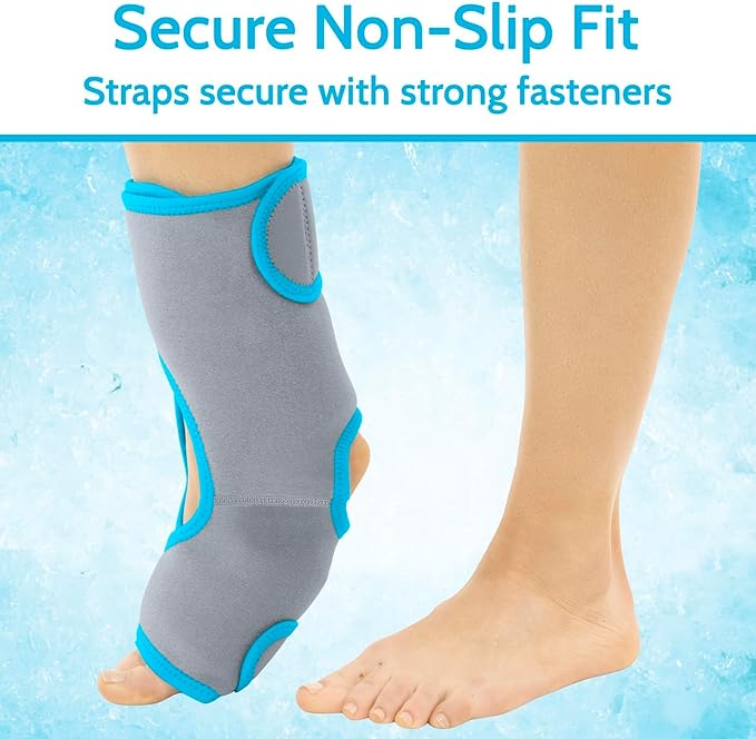 Vive Ankle Ice Pack Wrap - Foot Cold/Hot Compression Brace - Adjustable Freeze Support for Cooling/Heating Achilles Injuries, Tendonitis, Plantar Fasciitis, Sore Feet, Inflammation, Muscle Sprain