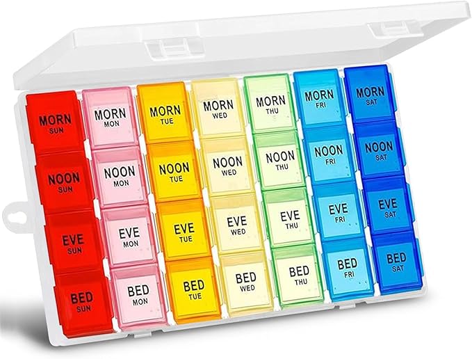 Extra Large Pill Box Weekly Pill Organizer 4 Times a Day, 7-Day Pill Boxes and Organizer, Big Compartments Pill Case, Monthly Medication Organizer 28 Days Dispenser for Fish Oils