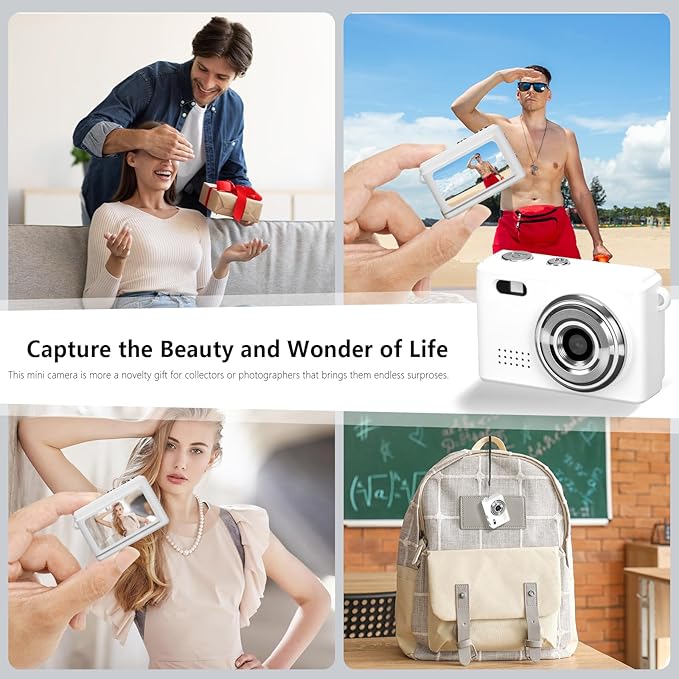 Mini Keychain Camera, FHD 1080p Mini Digital Camera with 32GB SD Card, Flash, 6 Creative Filters, 0.96" HD Display, 100 Mins Battery Life for Travel Recording Birthday Gifts (Modern, White)