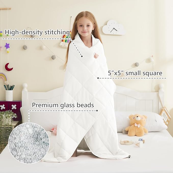 L'AGRATY Weighted Blanket - 40"x60" 10lbs Cooling Breathable Heavy Blankets Microfiber Material with Glass Beads for All-Season Summer Fall Winter Soft Thick Comfort