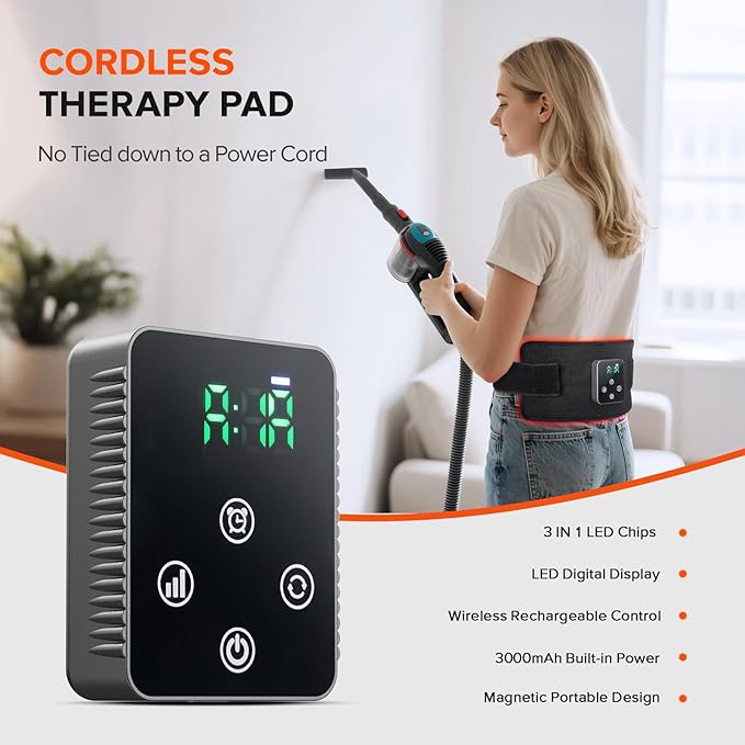 Cordless Red Light Therapy Belt, 3000mAh Battery Rechargeable Magnetic LED Screen Controller, Portable & Cordless, 12.4" * 5.7" Cordless Infrared Red Light Therapy for Body Back Knee Leg