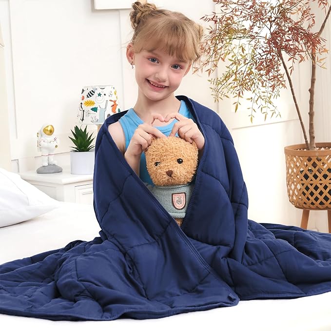Weighted Blanket Kids 5lbs, 36"x48", Cooling Heavy Throw Blanket for 20-40lbs, Microfiber Soft Thick Big Blankets Weighted Comforter Breathable Gift for Sleeping, Navy