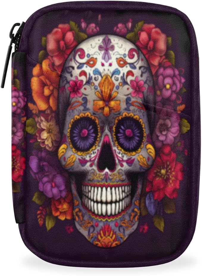 Flower Skull Mexican Gothin Pill Box Small Pill Travel Organizer 7 Day Weekly Medicine Pill Case Cute Compact Size Vitamin Container Pill Bottle Portable Pill Holder Bag with Zipper