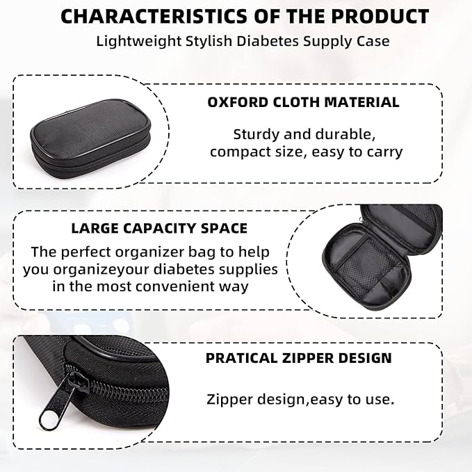 Diabetes Supply Organizer - Portable Blood Glucose Meter Storage Bag, Travel Case for Glucometer Kit