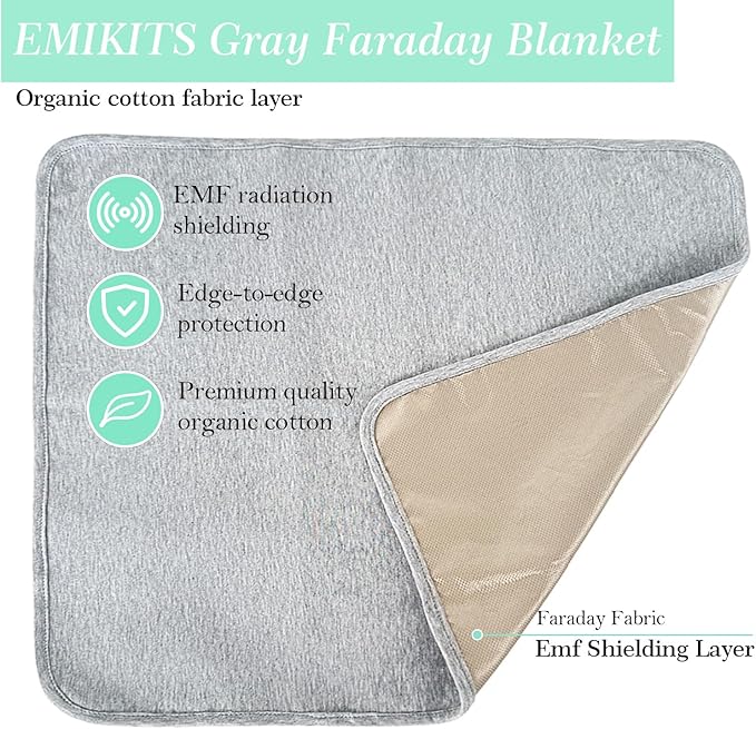 Faraday Blanket for Protection While Using Your Laptop and Phone, Cotton with Faraday Diamond Lattice Fabric Mat Grey 21" x 18"