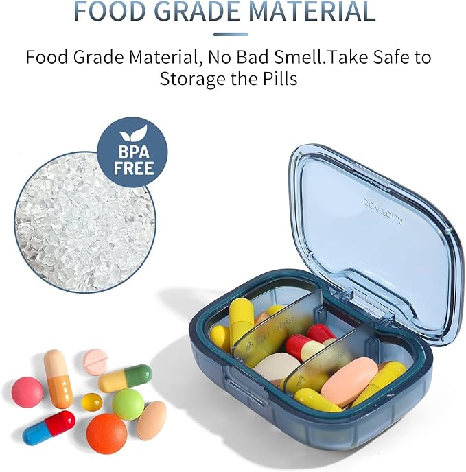 3 Compartment Pill Box, Moisture Proof Pill Case, Travel Pill Organizer for Pocket Purse, Daily Portable Medicine Vitamin/Fish Oil Box, Supplement Box, 2 Pack