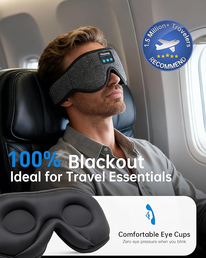Sleep Mask with Bluetooth 5.4 Headphones, 3D Contoured Sleep Eye Mask with Ultra-Thin HD Stereo Speakers for Side Sleepers, Long-Lasting Battery Life & Blackout for Men Women Deeper Sleep