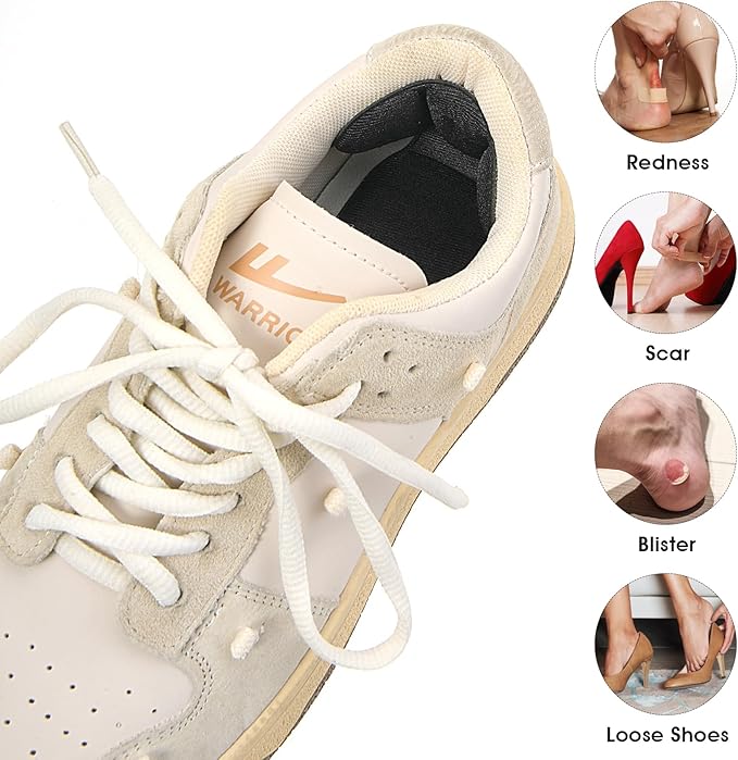 Back of Heel Cushion Pads, 4Pcs Mesh Adhesive Heel Grips Inserts for Boots, Loose Shoes Too Big, Reusable Heel Guards Liners for Women Men, Anti Blister Shoe Liners Heel Protectors (Black)