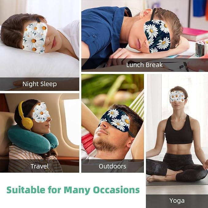 2 Pack Sleep Eye Mask for Women Men, Soft Breathable Eye Cove No Pressure Blackout Night Blindfold for Sleeping Light Blocking with Adjustable Strap, Little Daisy