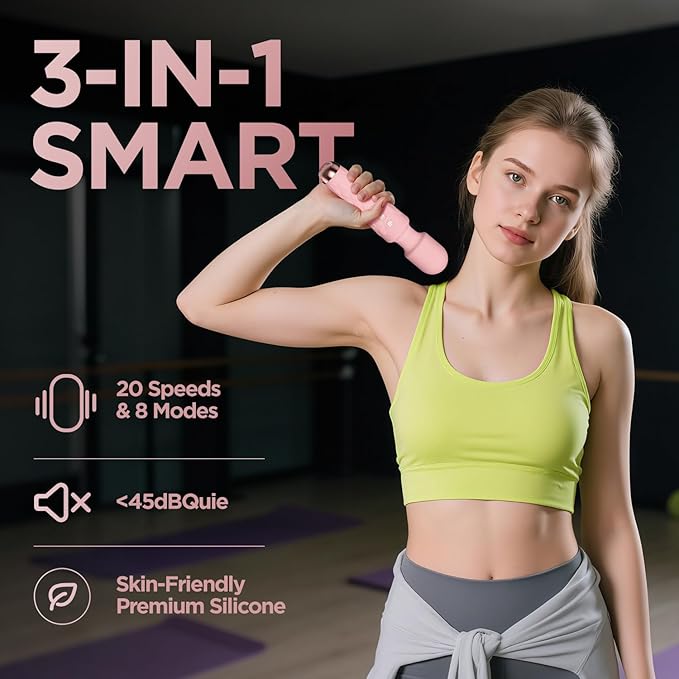 Personal Massager - 4H Max Runtime & Ultra-Quiet - Waterproof - 20 Modes 8 Speeds for Deep Tissue Back Massage, Post-Workout Recovery and Neck Muscle Relaxation（Pink）