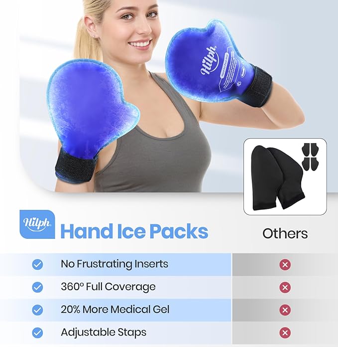 Hilph Large Hand Ice Pack Gloves for Pain Relief 2 Pack, FSA Eligible, Gel Cold Therapy Gloves for Full Hands Finger Wrist Swelling, Chemotherapy & Neuropathy, Carpal Tunne, Arthritis, Working Hands