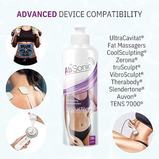 Absonic Conductive Gel for Ultrasound, Cavitation, Microcurrent, RF, TENS & EMS Devices – 2-Pack (17 oz Total) – Water-Based, Paraben-Free – Designed in France