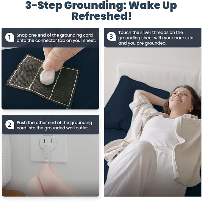 OKOHEY Grounding Fitted Sheets with 15ft Earthing Cord, California King Size, 90% Organic Cotton + 10% Silver Fiber, Soft & Breathable Grounded Sheet for Better Sleep and Enhanced Wellness, Dark Blue