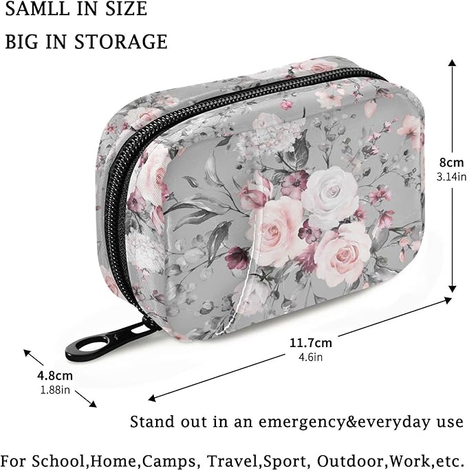 Fustylead Pink Rose Travel Pill Organizer Case Zipper for Purse with Removable Weekly Pill Box for Medicine, Vitamin, Supplement Medicine Organizer