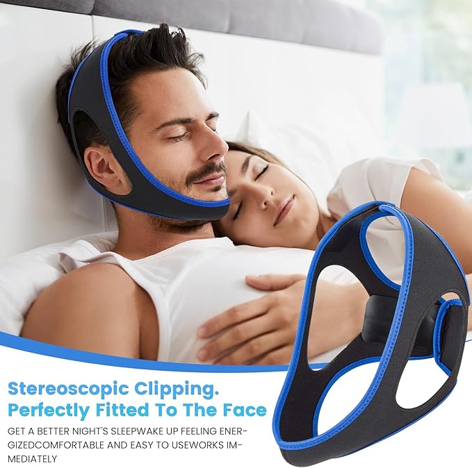 Snoring Chin Strap Comfortable Universal Snoring Devices Adjustable Effective Stop Snoring Sleep Snore Reducing Aid for Women and Men (Blue)