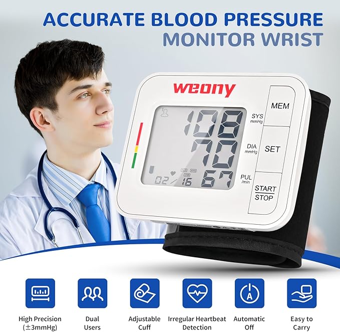 Blood Pressure Monitor for Home Use,Automatic Wrist Blood Pressure Monitor,Adjustable Wrist Blood Pressure Cuff (5.3-8.5”) 2*90 Reading Memory Digital Blood Pressure Machine with Carrying Case