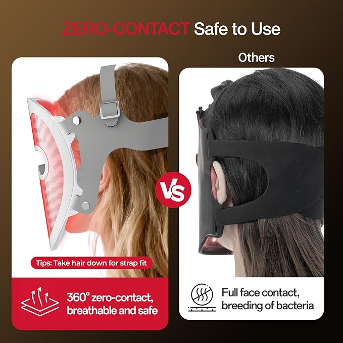 Red Light Mask for Face, 7+1 Colors Red Light Face Mask, Ergonomic Design Cordless Red-Light Facial Mask Rechargeable Skin Care Device for Home & Travel