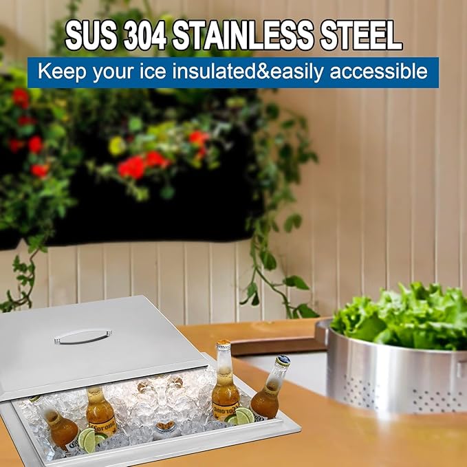 Commercial Stainless Steel Drop-in Ice Bin Chest – Insulated Bar Ice Well for Beverage Service