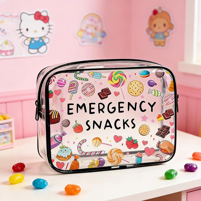 Emergency Food Storage Snack Bags for Women Travel Makeup Bag Organiser Organizer Pouches for Daughter Niece Birthday Gift Clear Cosmetic Bag with Zipper Emergency Snacks Pouch for Travel Accessories