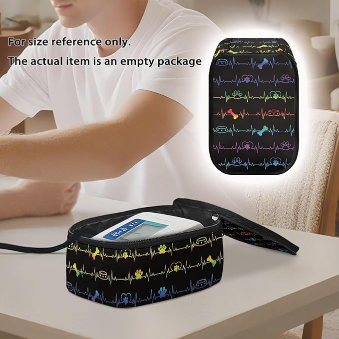 Compact Storage Organizer Bag for Blood Pressure Monitor Heartbeat Print Home Blood Pressure Monitor Case Portable Travel Health Accessories Pouch