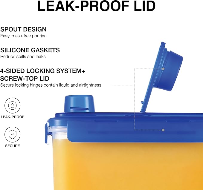 LocknLock Aqua Fridge Door Water Jug with Handle BPA Free Plastic Pitcher with Screw Top Lid Perfect for Making Teas and Juices, 1 Gallon, Blue (Pack of 2)