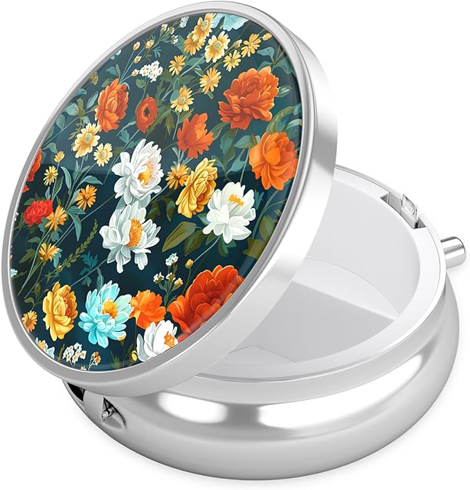 Nipichsha Pill Box, Small Pill Case for Purse & Pocket, Cute Travel Medicine Organizer, Portable Medicine Container Holder to Hold Vitamins, Medication, Fish Oil & Supplement, B01-Beautiful Flowers