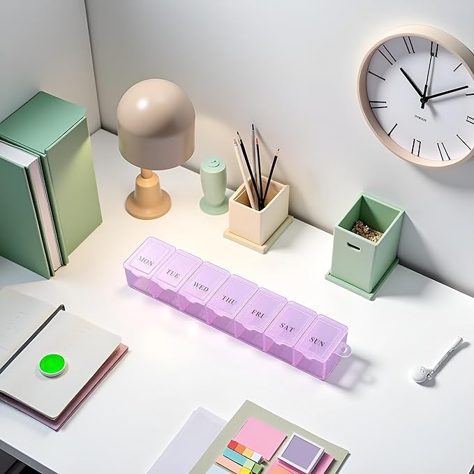 Pink Pill Organizer Box Transparent 7 Grids Pill Storage Box Clear Tablets Container Excellent Personal Pill Organizers
