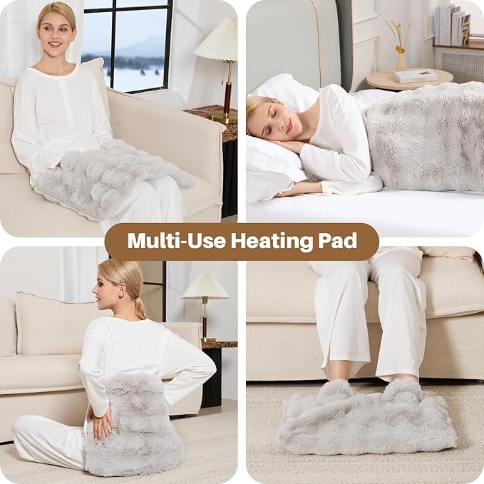 Electric Foot Warmer, Luxury Faux Fur Heating Pad for Feet Pain Relief Cramp, Heated Foot Warmer for Under Desk & Bed with 3 Heat Settings & 2H Auto-Off, ETL Certified, 16x22 Inch, Light Grey