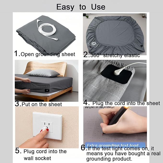Grounding Sheets King Size, 20% Pure Silver Fiber + 80% Organic Cotton, Grounded Sheet Earth Connected Bedding Fitted Earth Sheets with Cord