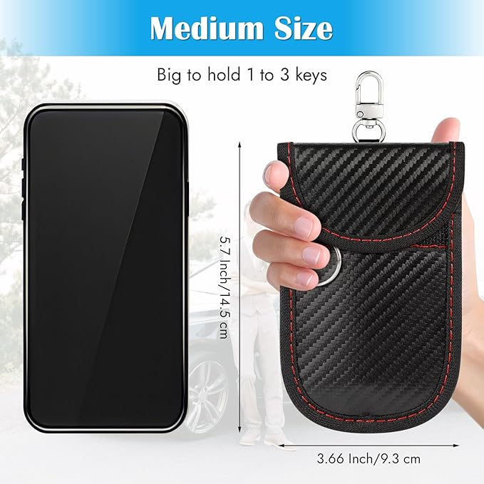 2 Pack Faraday Key Fob Protector, Car RFID Signal Blocking Pouch, Faraday Bag for Car Key Fob, Anti-Theft Case (Red+Blue, Medium)