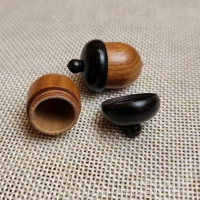 Wooden Travel Pill Case, Solid Wood Medicine Pill Box, Mini Granule Storage Box for Outdoor Acorn Shape Sandalwood Capsules Organizer Pill Organizers Over-The-Counter Medication, Brown