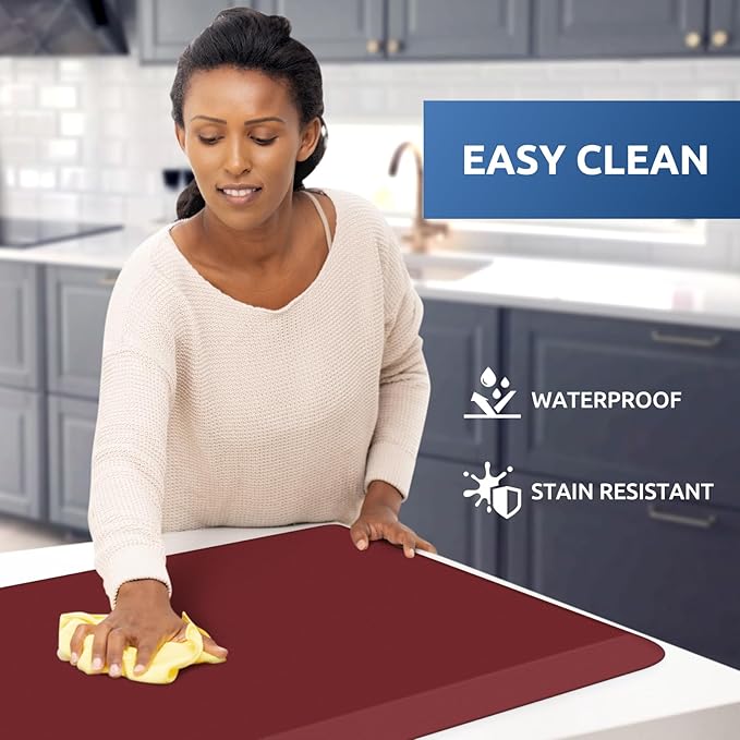 KitchenClouds Kitchen Mat Cushioned Anti Fatigue Rug 20"x32" Water Resistant, Non Slip, Standing and Comfort Desk/Floor Mats for House Sink Office (Red)
