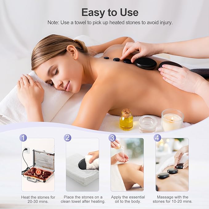 Hot Stones Massage Set, 14Pcs Basalt Portable Stone Kit with Warmer, Professional Rocks for Home Spa Warming Therapy Relaxing Pain Relief