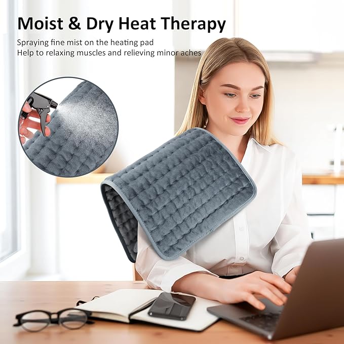 Heating pad for Back/Shoulder/Neck/Abdomen, Electric Heating Pads with 6 Fast Heating Settings, Auto-Off, Soft Machine Wash Fabric, Birthday Gifts for Women Mom, Extra Large 12"x24", Iron