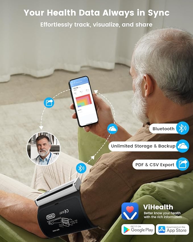 Wellue BP2A Smart Blood Pressure Monitor - Wireless Uppr Arm Cuff Bluetooth BP Machine with One Piece Design, Stores Historical Data and Connects Easily to The APP for iOS & Android