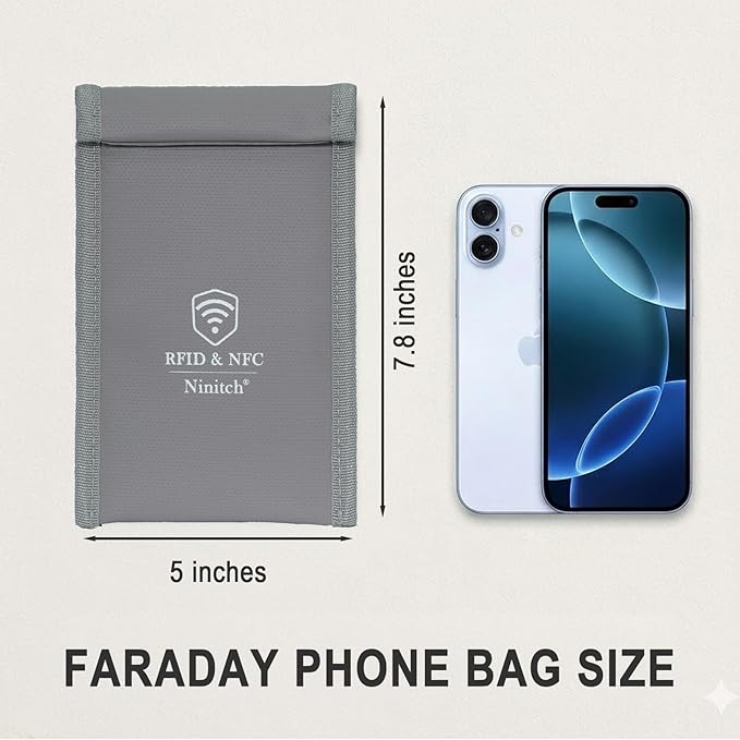 Faraday Bags for Phone Privacy & Security - Signal Blocking Pouch for GPS/WIFI/5G/RFID - Fireproof & Waterproof Anti-Drop Case for Travel & Data Protection Gray