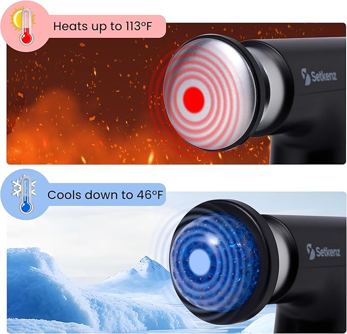Massage Gun with Heat and Cold Head – Deep Tissue Muscle Massager for Pain Relief – 10 Heads – Quiet, Portable, Hot & Cold Therapy – Full Body Recovery for Athletes & Professionals