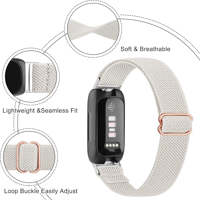 Vancle Elastic Bands for Fitbit Inspire 3 Bands Women, Breathable Adjustable Replacement Stretchy Nylon Loop Wristband Sport Straps Compatible with Fitbit Inspire 3 Fitness Tracker