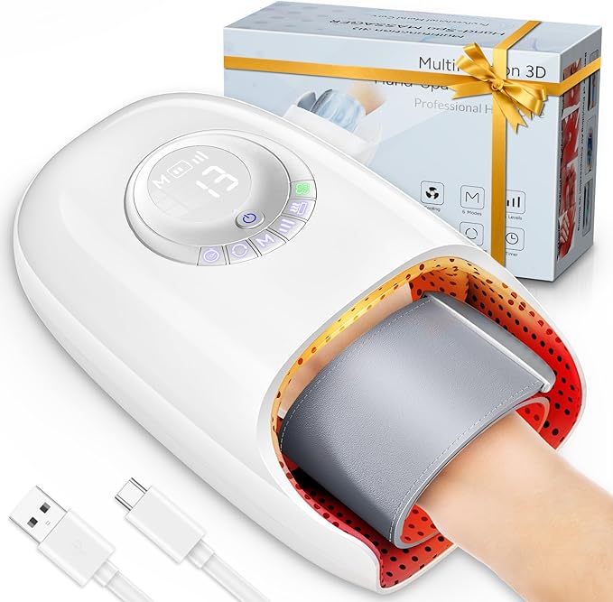 Hand Massager with Heat and Compression, Hand Massage for Arthritis and Carpal Tunnel Relief, 6 Modes Pressure Point Therapy, Blowing Wrist Massager, Finger & Palm Kneading, Gifts for Mom Dad