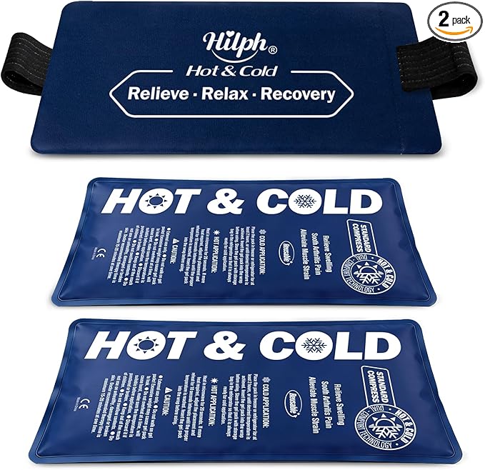 Hilph Ice Packs for Injuries Reusable (3-Piece Set), Large Gel Hot Cold Ice Packs with Strap for Back, Shoulder, Hip and Knee, Flexible Ice Wrap Cold Compress for Joints & Muscle Pain (10.8" x 5.5")