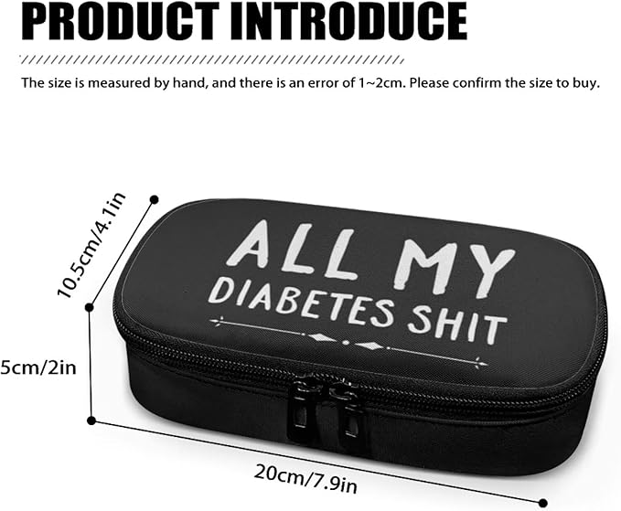 Rnyleeg Diabetes Bags All My Diabetes Shit Print Diabetic Supplies Travel Case Storage Bag Insulated Cooling Bag for Insulin Pens and Diabetic Supplies Storage