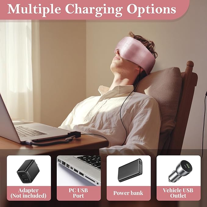 Silk Heated Eye Mask, USB Corded Electric Face Heating Pad for Sinus Pressure Relief, Warm Eye Compress for Dry Eyes, Stye and Tension Headache with 3 Temp Settings & 30-Min Auto Off, Champagne Pink