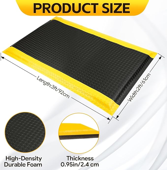 2 x 3 FT Industrial Anti Fatigue Mats 2 Pack, 15/16 Inch Thick Soft Sponge Ergonomic Mat, Nonslip Diamond Plate Work Mat, for Relieving Soreness in The Back and Legs