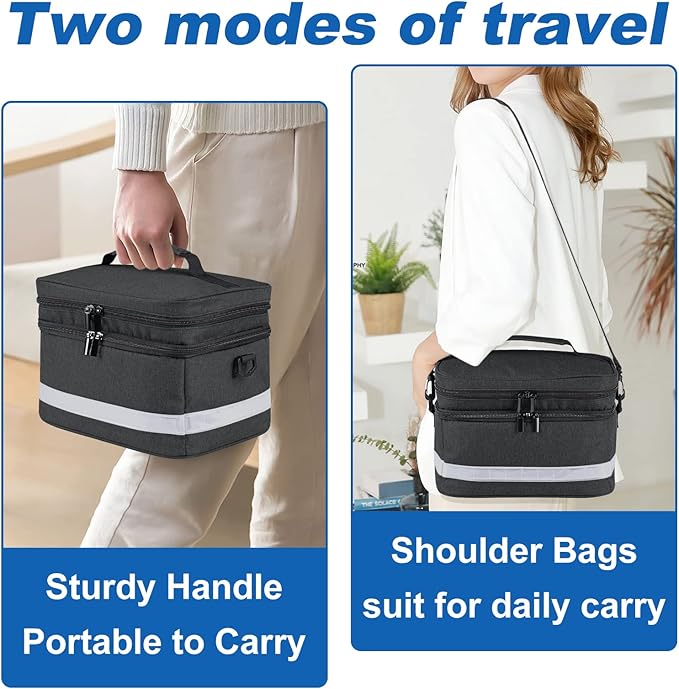 Medication Organizer Storage Bag,Portable Pill Bottle Organizer with Hand or One Shoulder,Travel Medicine Bag with Strap,Famliy First Aid Box for Medication(Black)